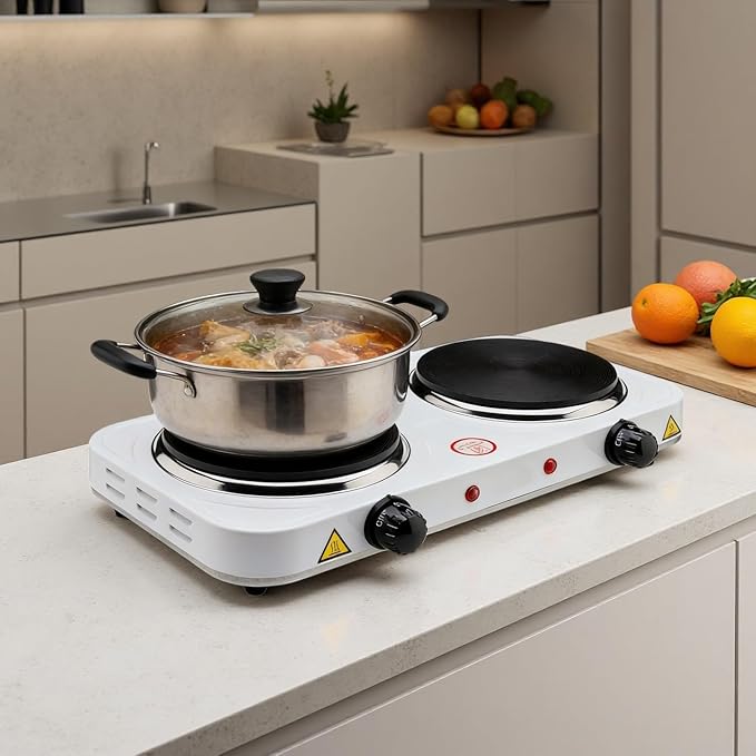Electric Hot Plate, 2200W Countertop Burner, Cast Iron 2 Burners, Portable Electric Burner Stove, Portable Double Burners for Cooking,Easy to Clean, Black