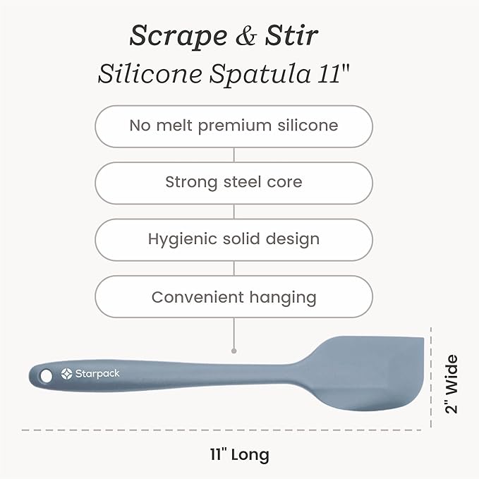Starpack 'Scrape & Stir' Silicone Spatula (11 Inch) - 600°F Heat Resistant Spatula Set - Food Grade Kitchen Spatulas - LFGB Grade Nonstick Baking and Cooking Rubber Spatulas Set