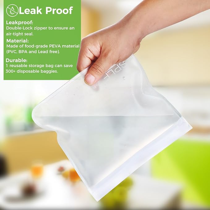 SPLF 10 Pack Reusable Sandwich Bags, Reusable Quart Bags Extra Thick Leak-proof Freezer Bags Bpa and Silicone Free for Marinate Meats, Cereal, Sandwich, Travel Items, Home Organization