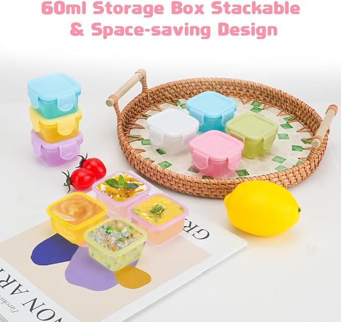 12PCS Food Storage Containers with Airtight Lids, 60ML Small Plastic Meal Prep Boxes, Dishwasher & Microwave Safe,BPA Free (White, Pink, Yellow, Blue, Purple, Green)