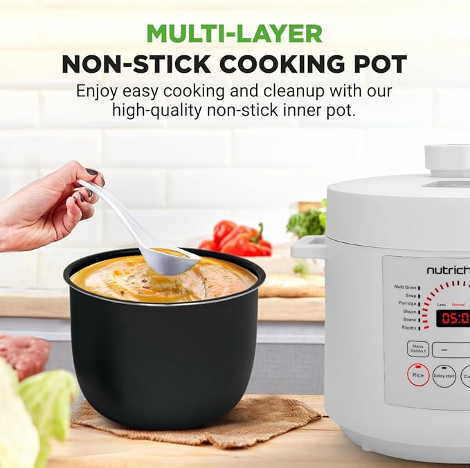 NutriChef 6 Quart Electric Pressure Cooker | 12 Function Digital Countertop Pressure Cooker | Adjustable Time & Temperature | Re-heat and Keep Warm Function | 13.1 x 11.4 IN | White