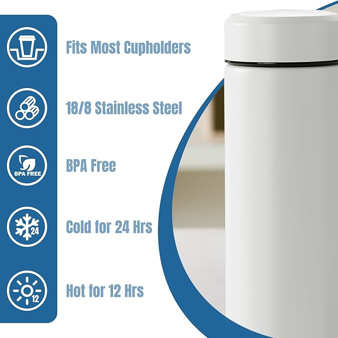 PARACITY Insulated Water Bottle, 15 oz Stainless Steel Water Bottles, Double Wall Vacuum Hot Drinks Insulated bottle, Metal Water Bottle Keeps Hot for 12 Hrs, Cold for 24 Hrs, for Coffee, Tea (white)
