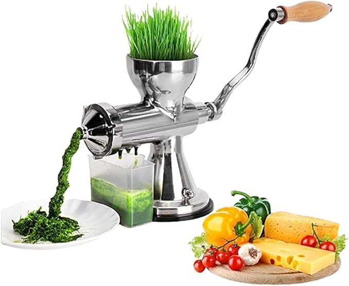 304 Stainless Steel Wheatgrass Juicer, Hand Crank Fruit Press for Wheatgrass and Leafy Green, Manual Juicer for Celery Kale Spinach Parsley Pomegranate Apple Grape