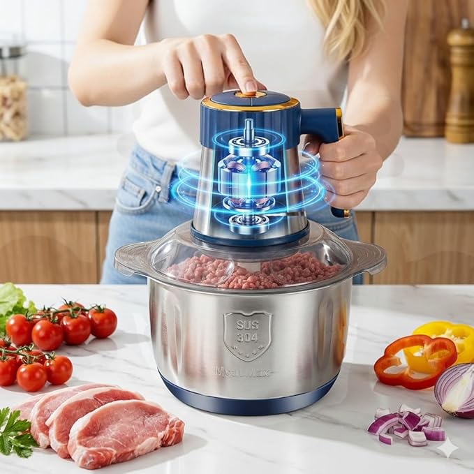 20 Cups Large Capacity Food Processor,5 Speed Electric Meat Grinder Vegetable Chopper,500W Powerful Motor 6 Bi-Level Blade Meat mincer for Vegetable, Nuts, Onion, Garlic with 304 Stainless Steel Bowl