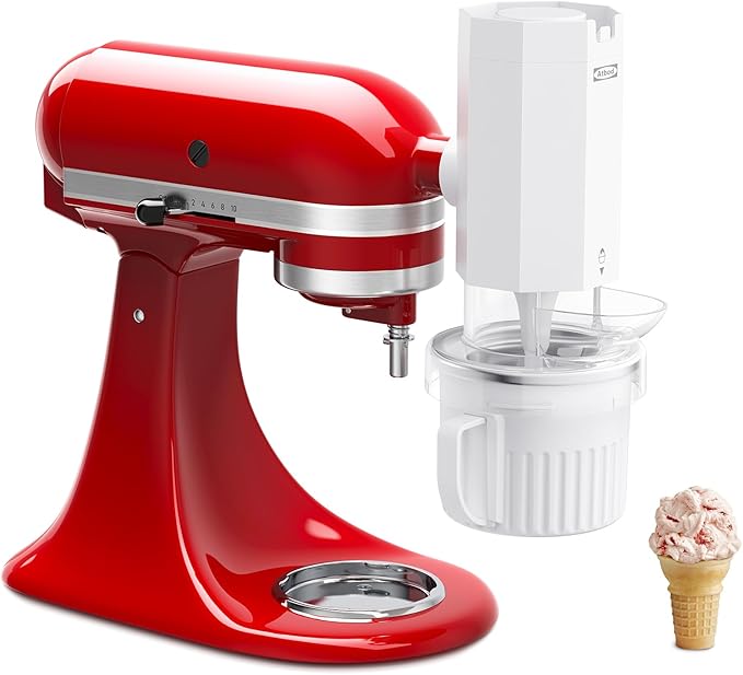 2 in 1 Ice Cream Maker and Shaved Ice Attachment for KitchenAid Stand Mixers, 2 Small Ice Cream Bowls, Snow Cone Machine with Coarse and Fine Blades, 8 Ice Molds