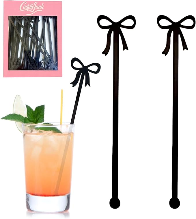 20 pcs Bow Drink Stirrers, Acrylic Drink Stirs for Bow Themed Party Decoration, Coquette Birthday Cocktail Wedding Decorations Party Favors (Black)