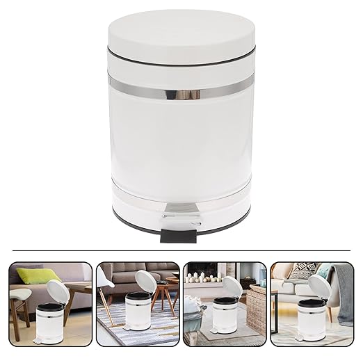 European Style Round Foot Pedal Trash Can with Lid, 12l Household Waste Bin for Bathroom and Office, Sturdy Iron Construction, Step-Operated Covered Garbage Container