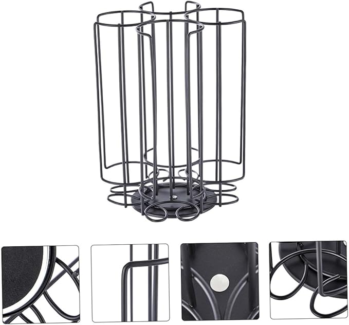 Rotatable Coffee Capsule Holder Rack for 32 Large Capsules, Black Carbon Steel Coffee Capsule Organizer Storage Shelf for Home Kitchen Countertop