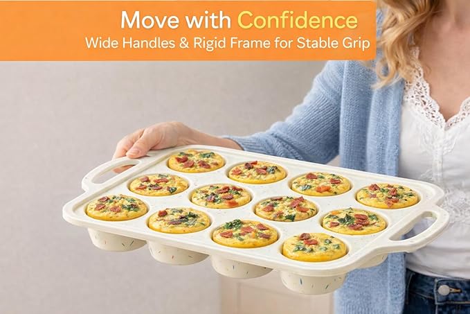 2-Pack 12-Cup Silicone Cupcake Pan, Nonstick Flexible Muffin Pan, Dishwasher Safe Muffin Tray with Handles, Seamless Silicone Muffin Tin for Baking Egg Bites & Cupcakes