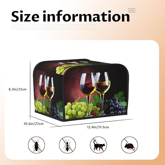Grapes Red Wine Covers for Toasters 4 Slice,Cute Funny Bread Machine Cover with Handle,Washable Stain Resistant Kitchen Small Appliance Cover Dining Decor