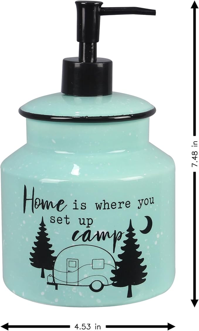 Young's Inc. Farmhouse Soap Dispenser - Decorative Dish and Hand Soap Dispenser for Bathroom and Kitchen - Camper Home, Blue - 4.53" x 4.53" x 7.48"