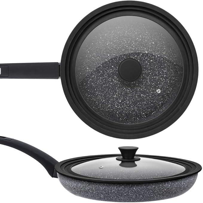 Universal Lid for Pots,Pans and Skillets - Tempered Glass with Heat Resistant Silicone Rim Fits 10.5", 11" and 12" Diameter Cookware,Black