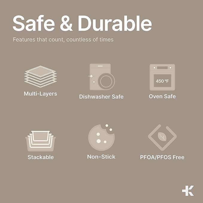 BAKKEN Kitchen Baking Pan Set - Nonstick Green Marble Coating, Carbon Steel Bakeware Sets with Green Silicone Handles, Kitchen Essentials, PFOA, PFOS, PTFE Free, Oven Safe (Up To 450° F), Set of 6