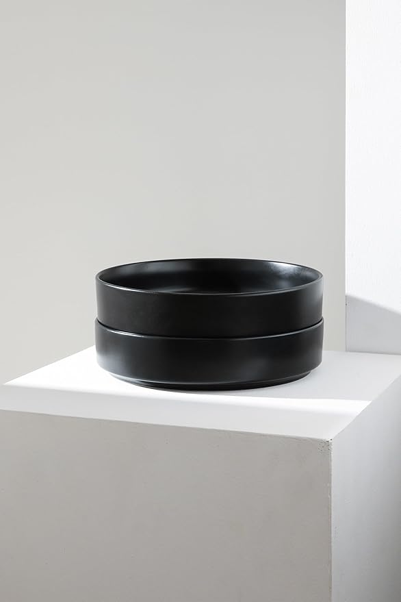 Stone Lain Celina Stoneware Bowl Set, 4-Piece Pasta Bowls for Kitchen, Ceramic Serving for Ramen, Fruit, Cereal, Dinner - Microwave & Dishwasher Safe, Black