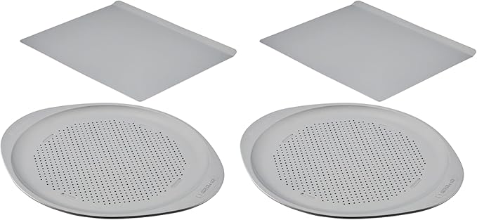Farberware GoldenBake Nonstick Baking Sheet and Pizza Crisper Pan Set, 2 Piece, Gray (Pack of 2)