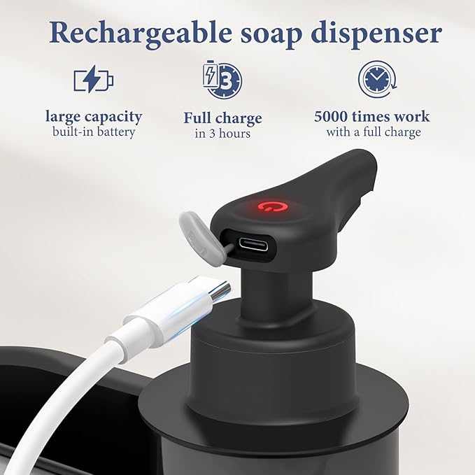 LAOPAO Automatic Soap Dispenser with Sink Caddy for Dishwashing, Auto Hand Soap Dispenser with Kitchen Sink Organizer Stainless Steel Touchless Soap Pump for Kitchen Xmas Gift