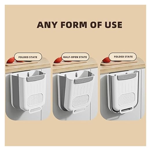Collapsible Hanging Kitchen Trash Can Kitchen Waste Bin Hanging Countertop Trash Can Wall Mounted Recycling Garbage Basket for Bathroom(L,Milky White)