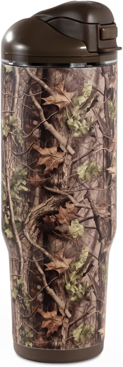 HydroJug Ease2o Water Bottle with Straw & Chug Lid, Stainless Steel, Vented Cap to Help Reduce Pressure, Water-Level Window, Cup Holder Friendly, Non-Slip Base – 40oz, Woodland