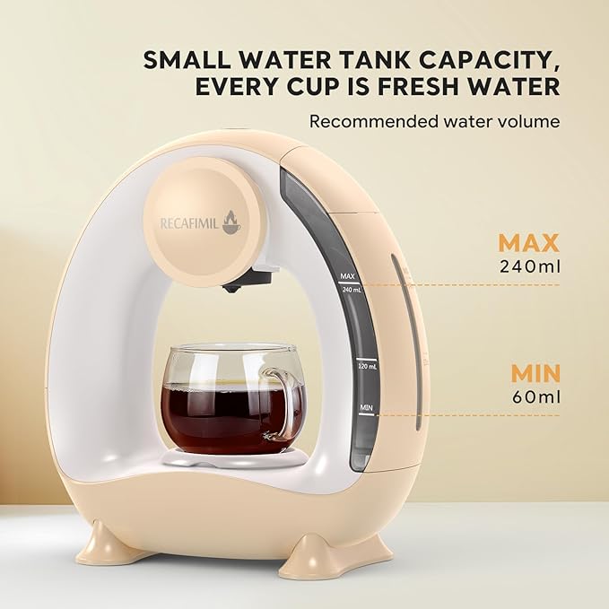 Single Serve Coffee Maker For K Cup Pod and Coffee Grounds /Tea, Fast Brew in 2 minutes, 2 IN 1 One Button Coffee Machine 4-8 Oz Brew Sizes, Stylish＆Compact For Home, Office, RV and Dorm, Champagne