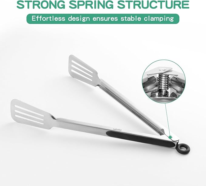 Metal Tongs for Cooking, Set of 2 Stainless Steel Spatula Tongs for Grilling, Cooking and Flipping, Strong Grip for Ribs, Steak and Fish, Comfortable Grip, Easy Pull Lock, 9 inch & 12 inch