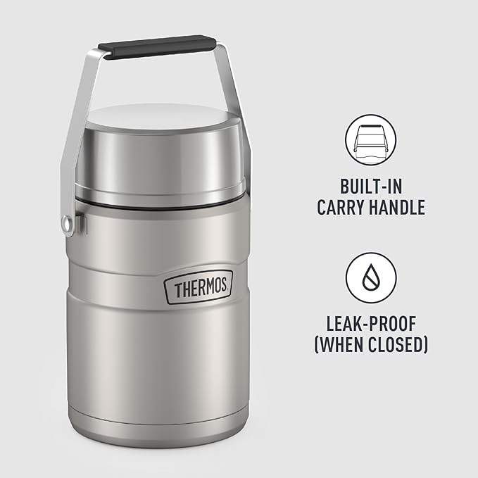 THERMOS Stainless King Vacuum-Insulated Food Jar Matte Steel | With Storage Containers | Built-in Handle | 47 Ounce | Pack of 4