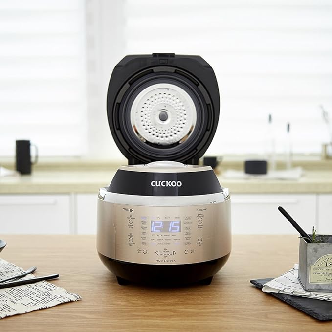 CUCKOO High Pressure Rice Cooker 3-Cup Uncooked / 6-Cup Cooked with Induction Heating Technology, Small Rice Maker with 16 Menu Options and Steam Plate, Voice Guide, Gold (CRP-EHSS0309F)