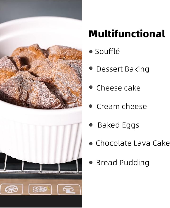 64 oz Ramekins 1 pcs Porcelain Ramekins Dishes for Souffle,Creme Brulee, Pudding, Custard Cups,Bakeware Bowls Set for Baking,Oven Safe, White (8 inch)