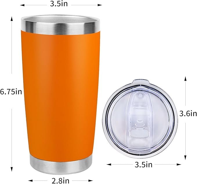 20oz Stainless Steel Tumbler Bulk with Lid, Travel Mug - Double Wall Vacuum Powder Coated Cup - Orange, 6 Pack