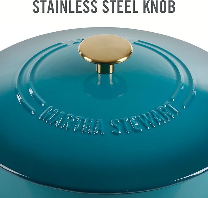 Martha Stewart Gatwick 7-Quart Enamel Cast Iron Dutch Oven – Emerald Ombre with Gold Knob – Durable Heavy-Duty Dutch Oven for Slow Cooking, Braising & Baking