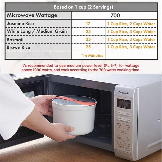 Microwave Rice Cooker Steamer, Microwave Pasta Cooker with Strainer, 2 L Microwave Cookware Set for Rice, Pasta, Vegetables, Quinoa, Oatmeal, Ramen Non stick (orange)