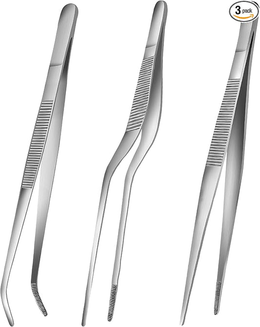 10-Inch Kitchen Tweezers Tongs Stainless Steel Kitchen Tweezers for Cooking Chef Tweezer Professional Skinny Tongs for Pasta Food Plating BBQ