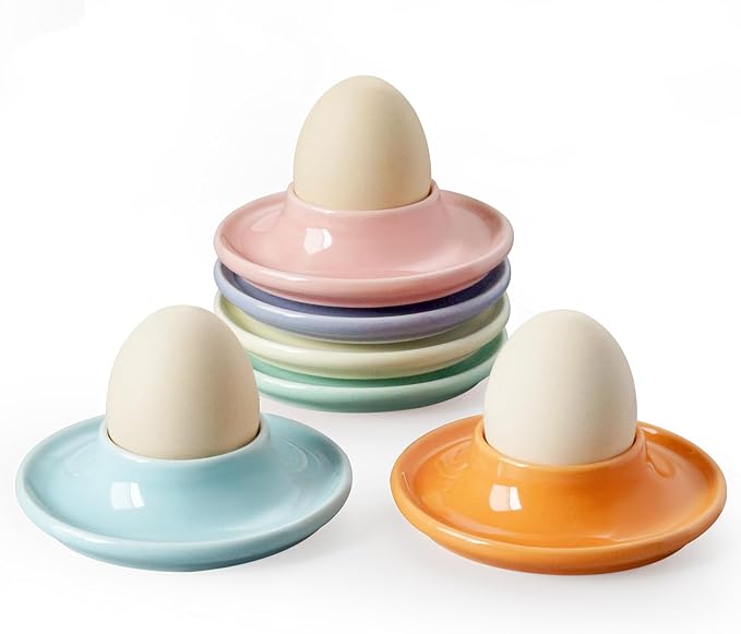 Cinf 6Pack Ceramic Macaron Egg Holder Breakfast Easter Gift for Hard and Soft Eggs