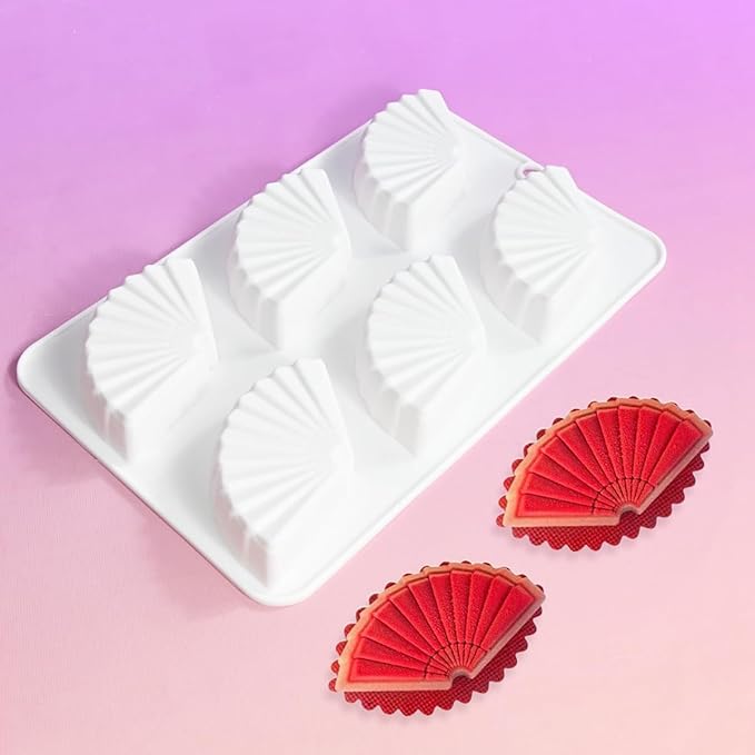 Silicone Pudding Molds, Fan Shape Non-Stick Jelly Dessert Making Trays, Cream Mold for Mousse Cake (F_Folding Fan)