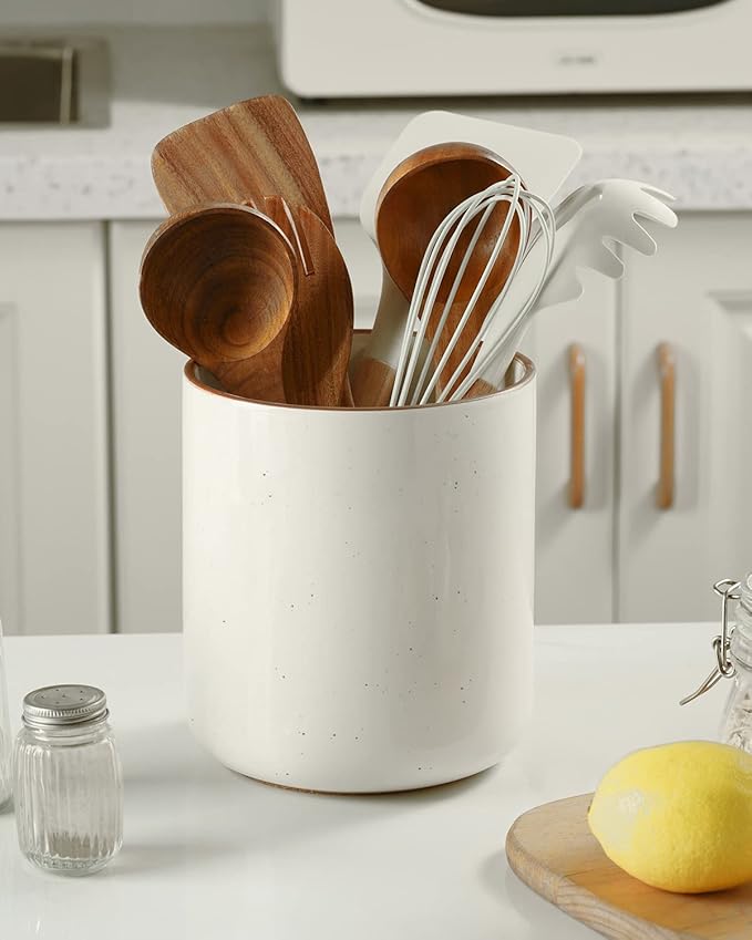 getstar Large Utensil Holder for Kitchen Counter,7.2" Vintage Ceramic Utensils Crocks Utensil Organizer for Spatula Farmhouse Kitchen Decor