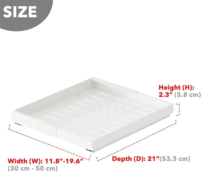 SpaceAid Pull Out Cabinet Organizer, 1 Pack Expandable 11.8"-19.6" (Need to Pull to Widen) Heavy Duty Pull-Out Drawer with Adhesive Tape for Kitchen Storage Cabinets (White, 21" Deep)