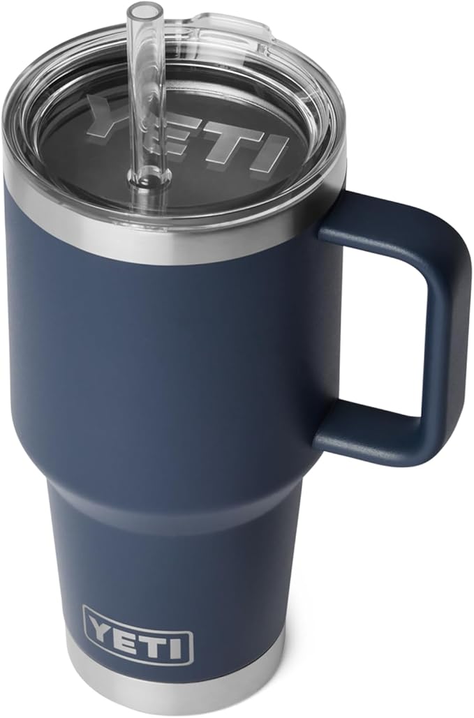 YETI Rambler 35 oz Straw Mug 2.0 - Double-Wall Vacuum Insulation for Cold Beverages – Dishwasher Safe – Cupholder Compatible – Reusable Straw – Comfortable Grip Handle – Travel Mug - Navy