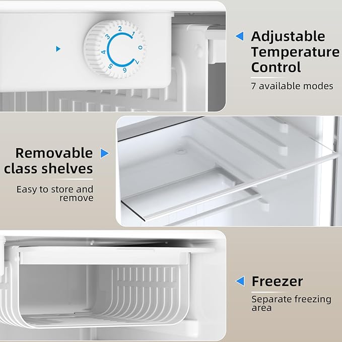 Antarctic Star 2.6 Cu.Ft.Compact Refrigerator with Freezer, Mini Fridge Single Door with Adjustable Thermostat,Removable Glass Shelves for Apartment,Dorm,Office,Kitchen，WHITE