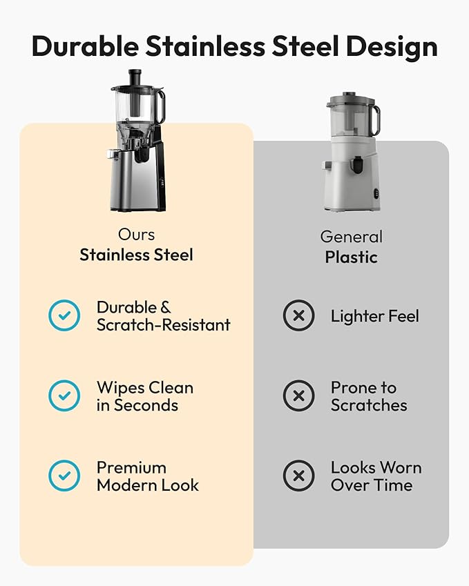 Juicer Machines, EUHOMY 5.8" Wide Feed Chute Cold Press Juicer for Whole Vegetables & Fruits with 400W, High Juice Yield, Easy to clean, Black Stainless Steel