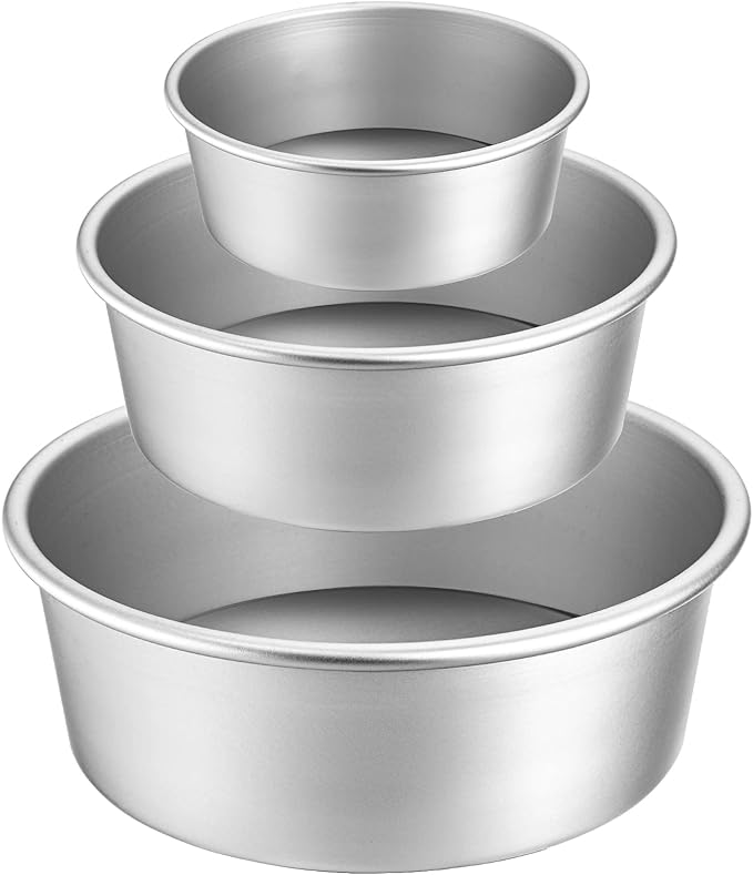 Lawei Round Cake Pan Set of 3 (4/6/8 Inch), Aluminum Baking Pans with Removable Bottom for Even Heating, Nonstick Tier Cake Tins for Cakes, Weddings, Birthdays, Holidays and Home Bakers