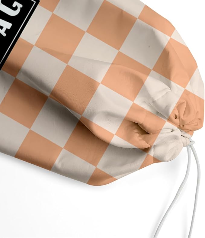 Plastic Bag Holder,Reusable And Washable Grocery Bag organizer,for Home Kitchen Travelling Camping Decor, use 1 Pack, Orange And White Checkerboard Pattern