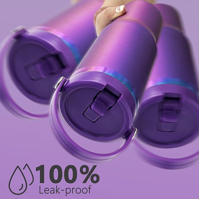 30 oz Tumbler Bulk with Handle and Straw, Vacuum Insulated Tumblers with Flip Straw and Top Handle, Leakproof Powder Coated Tumbler, Stainless Steel Travel Mug for Coffee (BluePurple, 8 Pack)