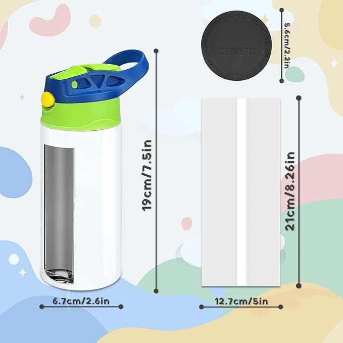 Kids Sublimation Tumbler,12oz Sublimation Water Bottle Blanks,Straight Stainless Steel Todder Sippy Cup,2PACK Double Wall Insulated Sippy Tumbler with Handle,Shrink Film,Leak Proof(Blue)