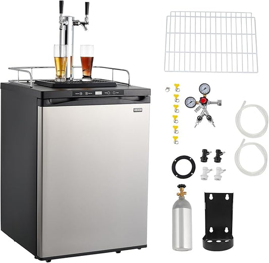 VEVOR Beer Kegerator, Dual Tap Home Draft Beer Dispenser for Ball Lock, Full Size Keg Refrigerator with 5lbs CO2 Tank, Hold 2 Sixth / 2 Slim / 3 Ball lock keg, 162L