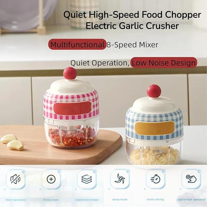 Velytycheon150ML Electric Garlic Chopper, Cordless Mini Chopper for Garlic Onion Ginger, USB Rechargeable Portable Vegetable Blender for Kitchen Cooking, Baby Food, Meat, Chili, Fruit (Pink)