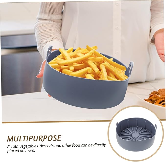 Air Fryer Accessory Oven Liner for Bottom of Oven Silicone Pad Handle for Basket Air Fryer Non-stick Reusable Heat-resistant Grey