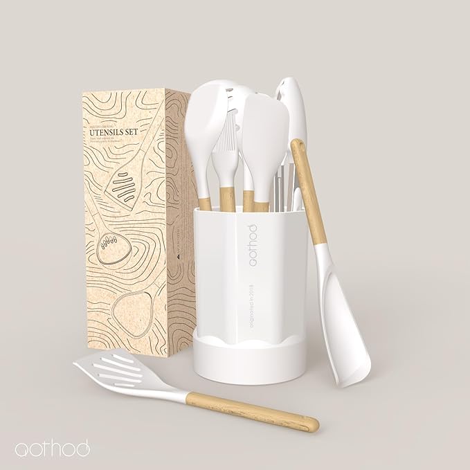 Silicone Cooking Utensils Set, 446°F Heat Resistant Silicone Kitchen Utensils for Nonstick Cookware, Kitchen Gadgets Spatula Set, Spoon, Turner, Tongs, Ladle, Whisk, BPA FREE (Cream White)