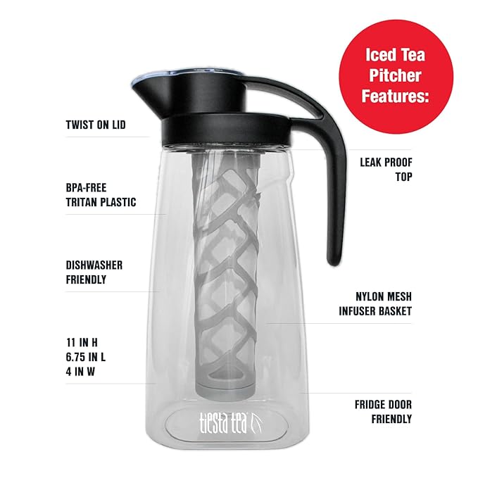 Tiesta Tea - Loose Leaf Iced Tea Pitcher, BPA-Free Tritan Plastic, Includes Multipurpose Nylon Mesh Infuser, Brew Hot & Cold, Leak-Proof Twist-On Lid, Dishwasher Safe, 1/2 Gallon Capacity