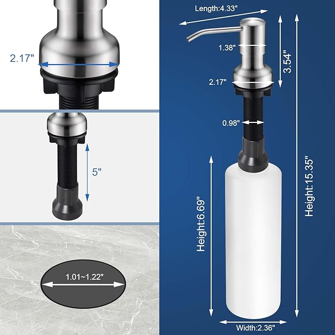 SonTiy Dish soap Dispenser for Kitchen Sink, Liquid Kitchen Hand soap Dispenser Pump Brushed Nickel, Stainless Steel Sink soap Dispenser Set with 47” Extension Tube kit and 17 oz Bottle