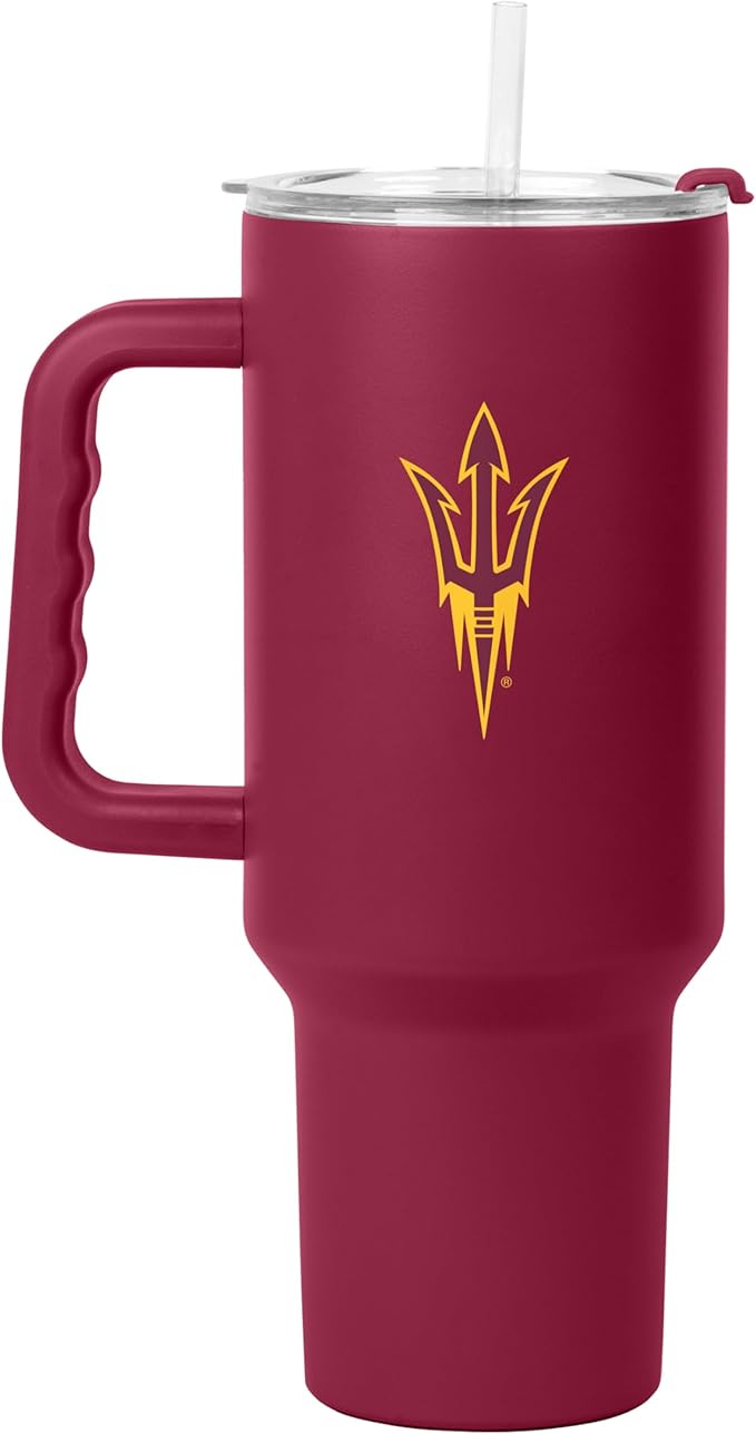 Logo Brands NCAA 40 oz Tumbler with Handle -Stainless Steel Insulated Travel Tumbler with Straw Lid – Powder Coated, Leak-Resistant, Keeps Drinks Hot/Cold – Great for Tailgating, or Everyday Use