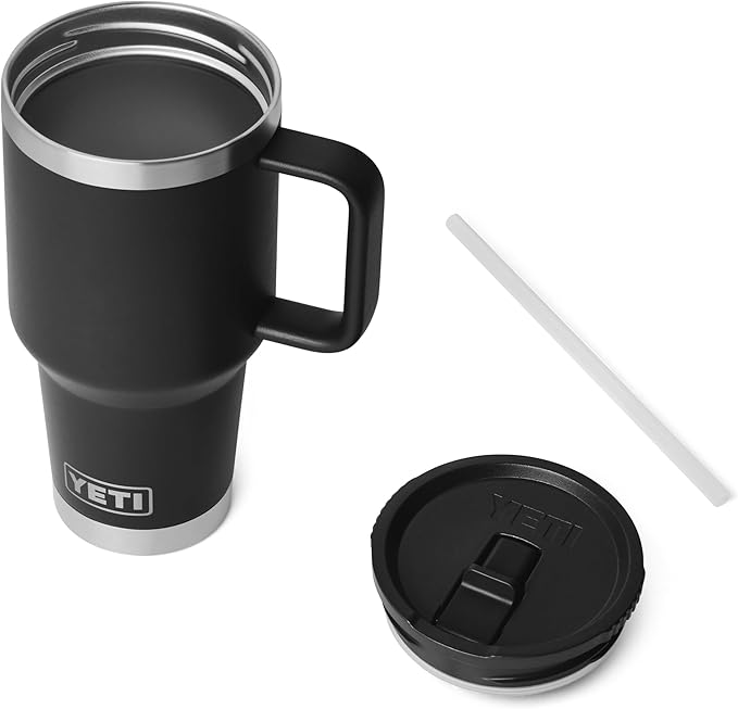 YETI Rambler 30 oz Travel Mug with Flip Straw Lid – Stainless Steel, Vacuum Insulated, Leakproof, Cup Holder Friendly